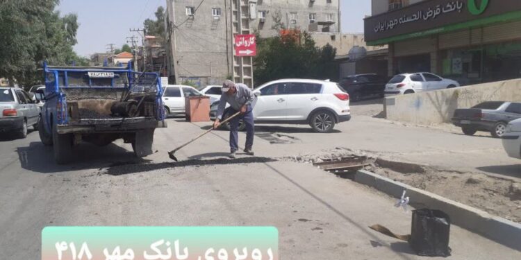 عملیات لکه‌گیری معابر اصلی سطح شهر مسجدسلیمان آغاز شد